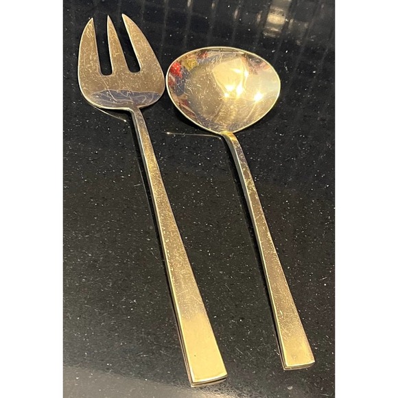 Gold Plated 2-Piece Service Set Cutlery Large Fork and Spoon - Picture 2 of 10